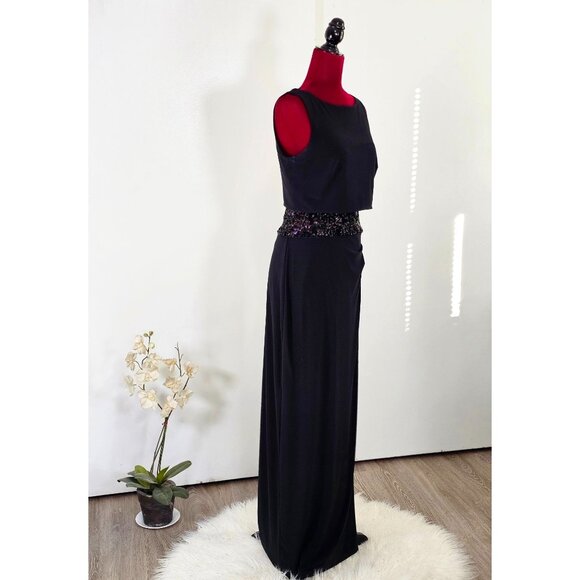 Lauren Ralph Lauren Women Evening Black Sleeveless Gown Sequins Waist Sz 8 2275 - Picture 3 of 10